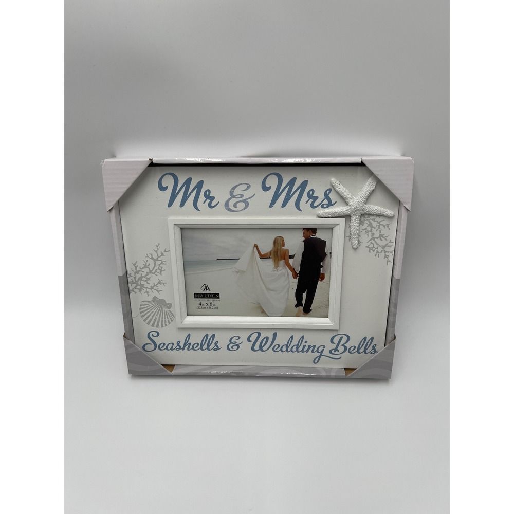 Malden Mr & Mrs Seashells & Wedding Bells Beach Wedding Photo Frame 4x6‎ White